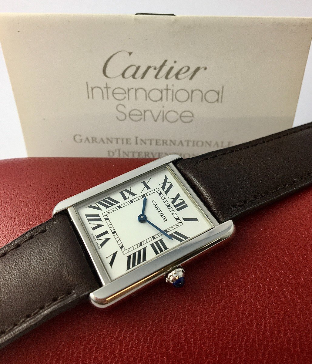 Cartier Tank Solo Medium Steel Quartz Watch Box Guarantee Papers-photo-2