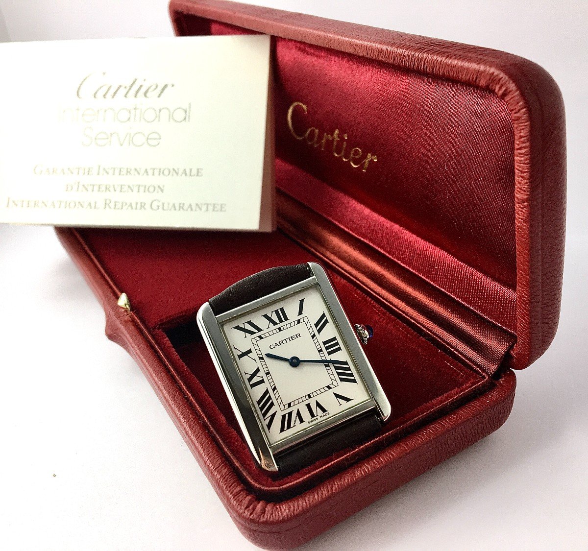 Cartier Tank Solo Medium Steel Quartz Watch Box Guarantee Papers-photo-3