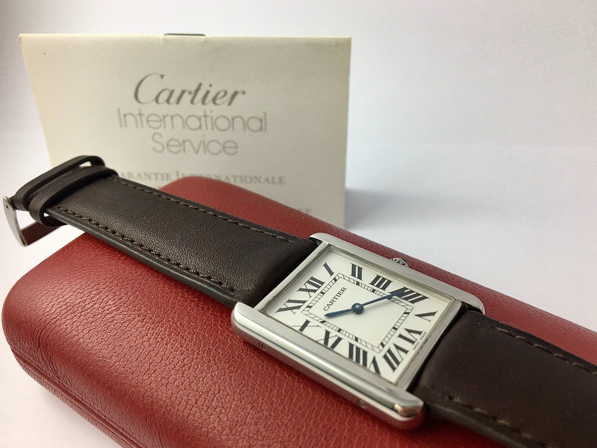 Cartier Tank Solo Medium Steel Quartz Watch Box Guarantee Papers-photo-2