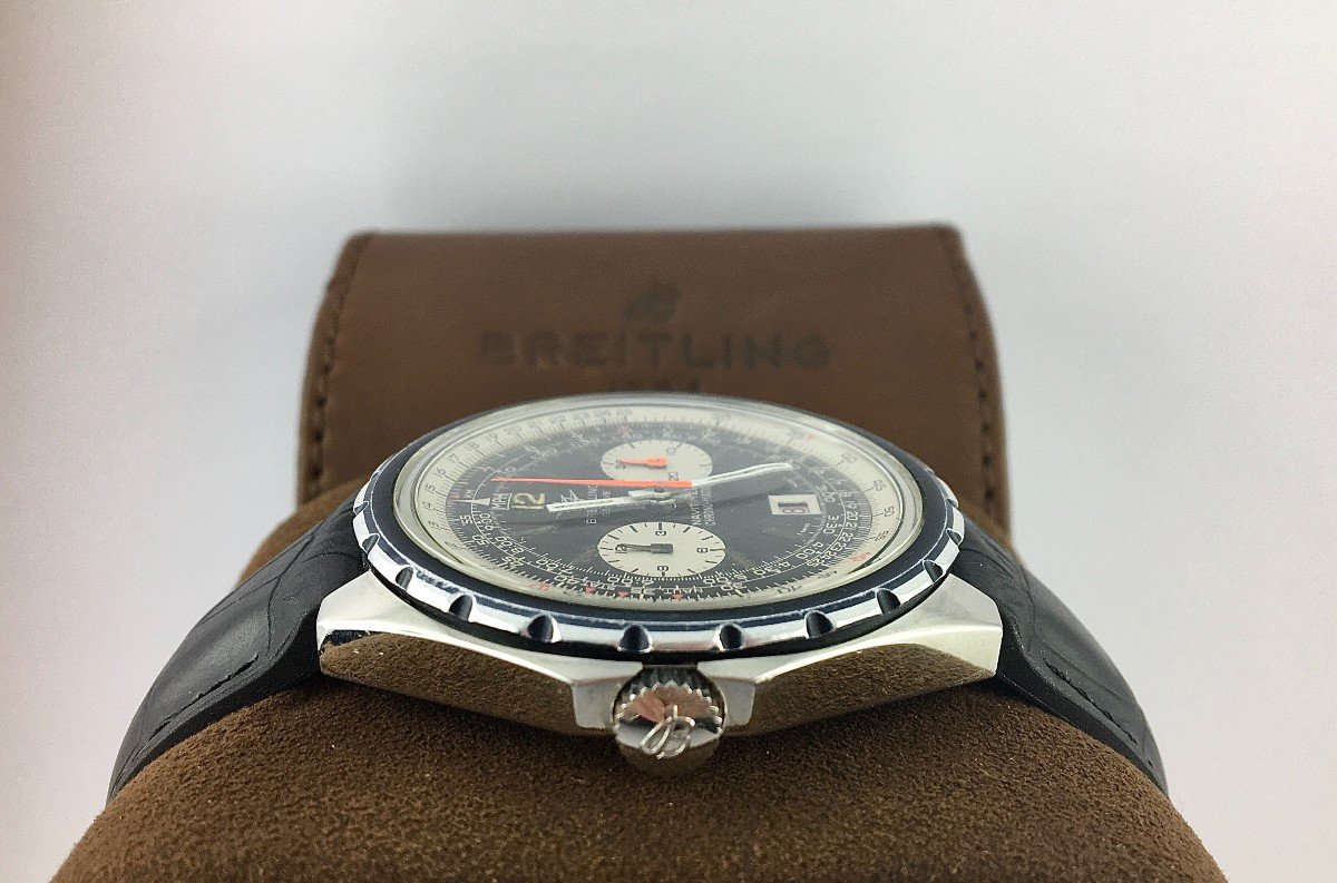 Breitling Navytimer Pizza 1806 Chronomatic Microrotor Watch 1970 Steel On Leather, Box-photo-6