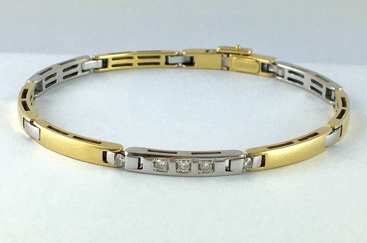 Bracelet Line Of Diamond Bars On White Gold And Yellow Gold Bars-photo-3