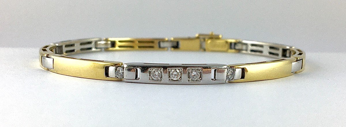 Bracelet Line Of Diamond Bars On White Gold And Yellow Gold Bars