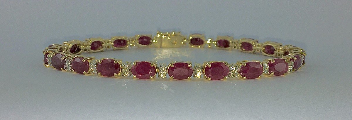 Bracelet Ligne  De Rubis Et Diamants Sur Or Jaune-photo-2