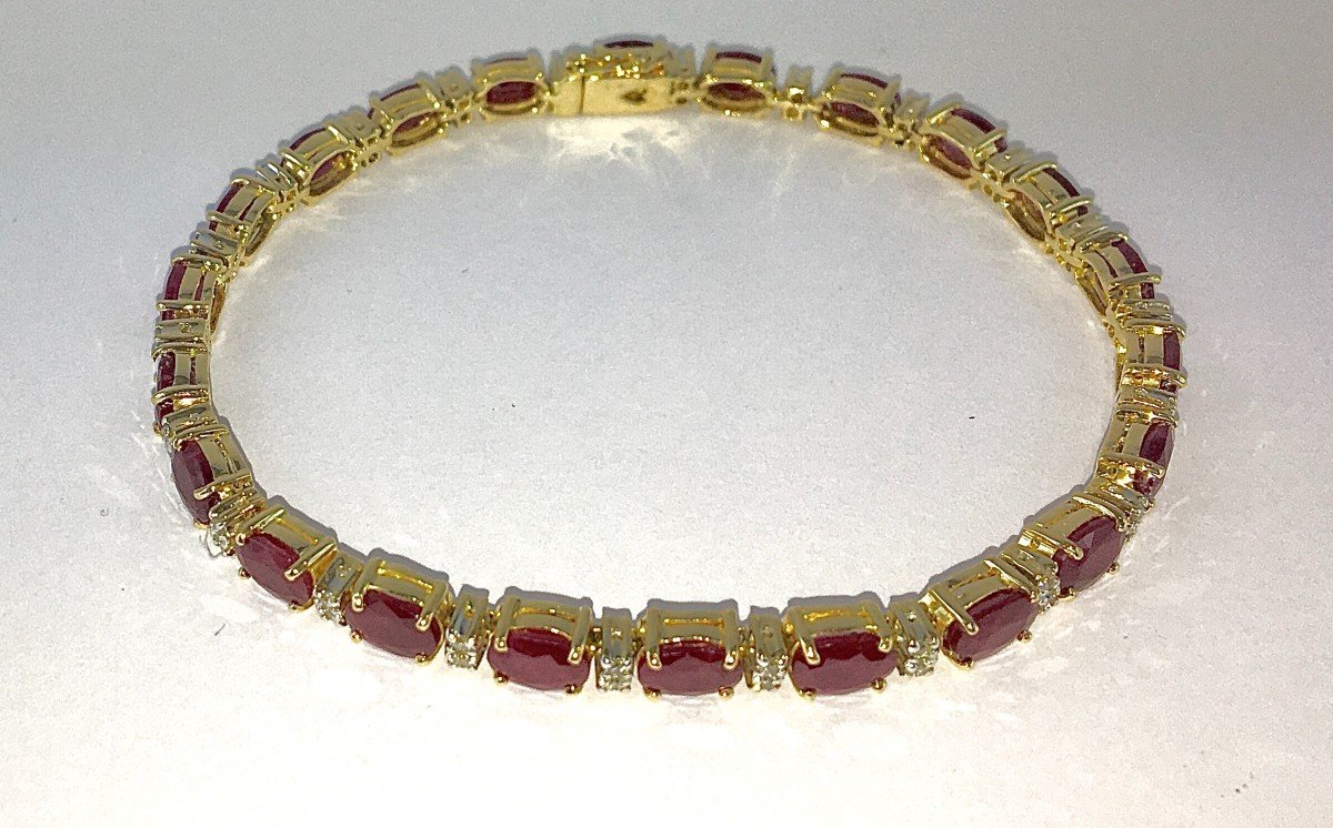 Bracelet Ligne  De Rubis Et Diamants Sur Or Jaune-photo-3