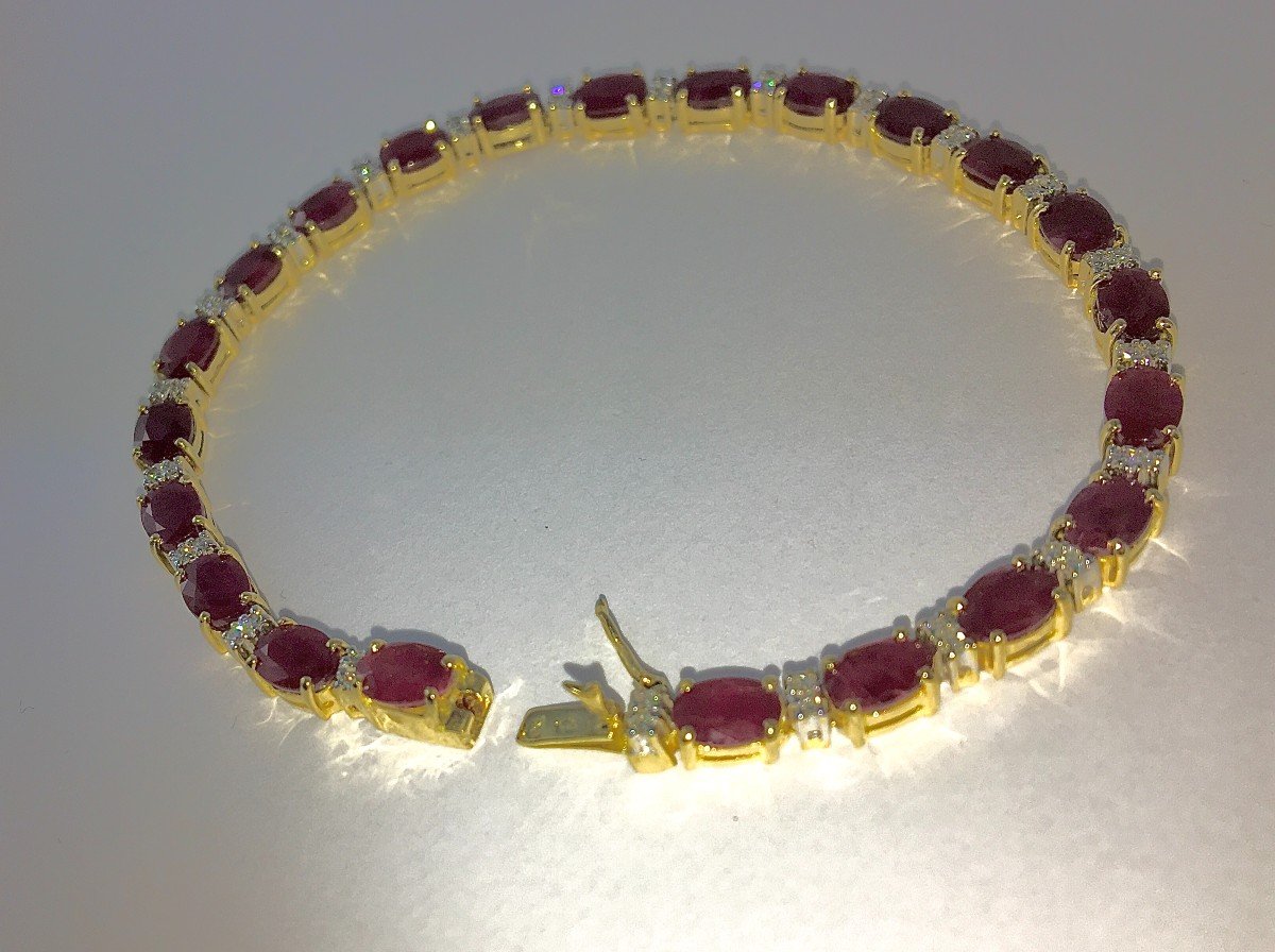 Bracelet Ligne  De Rubis Et Diamants Sur Or Jaune-photo-4