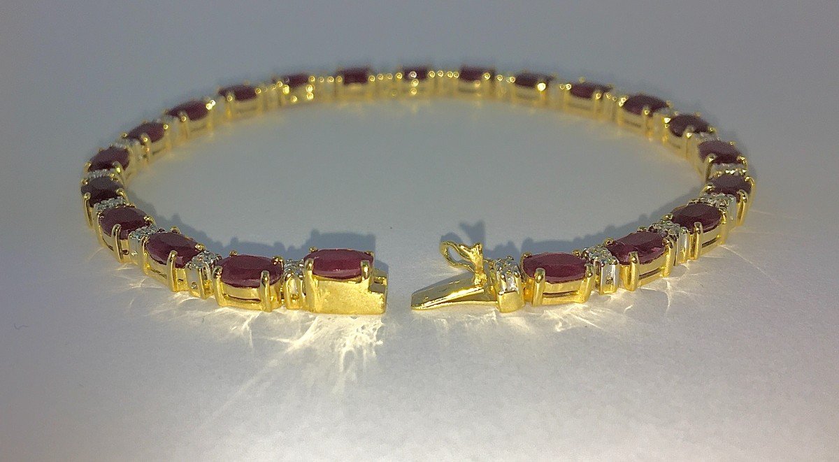 Bracelet Ligne  De Rubis Et Diamants Sur Or Jaune-photo-5