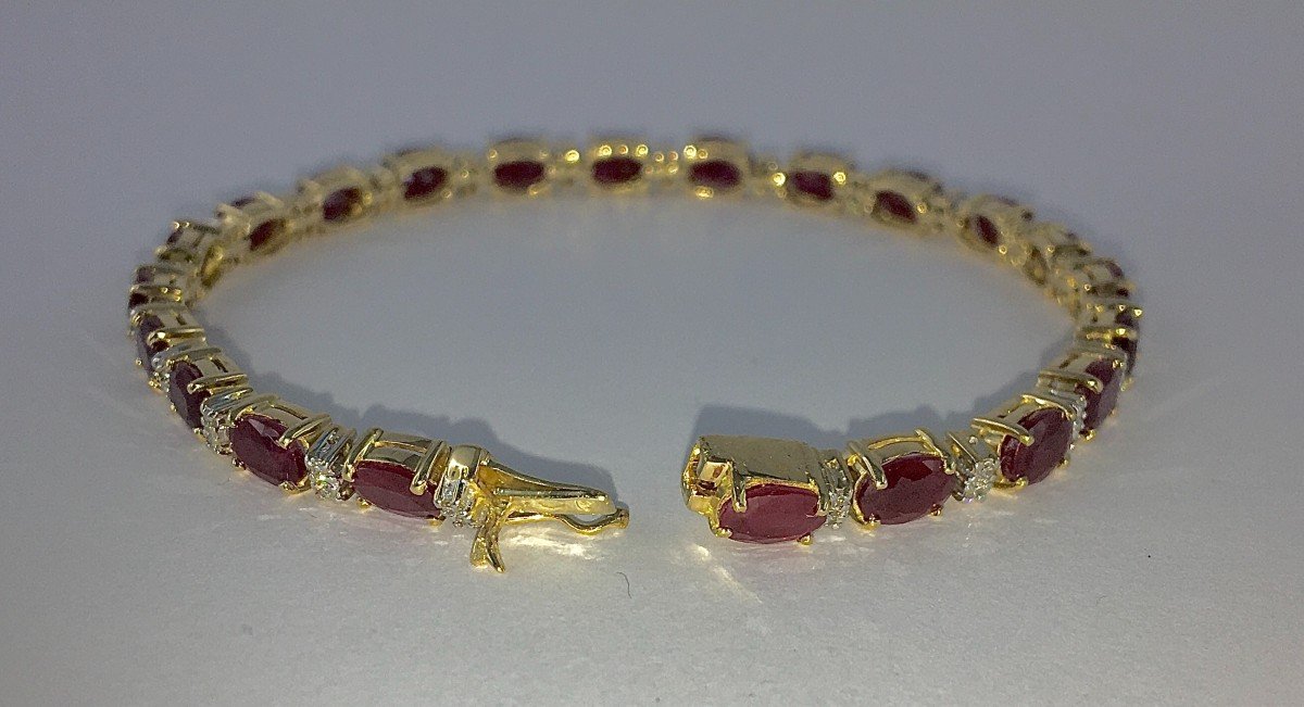 Bracelet Ligne  De Rubis Et Diamants Sur Or Jaune-photo-7