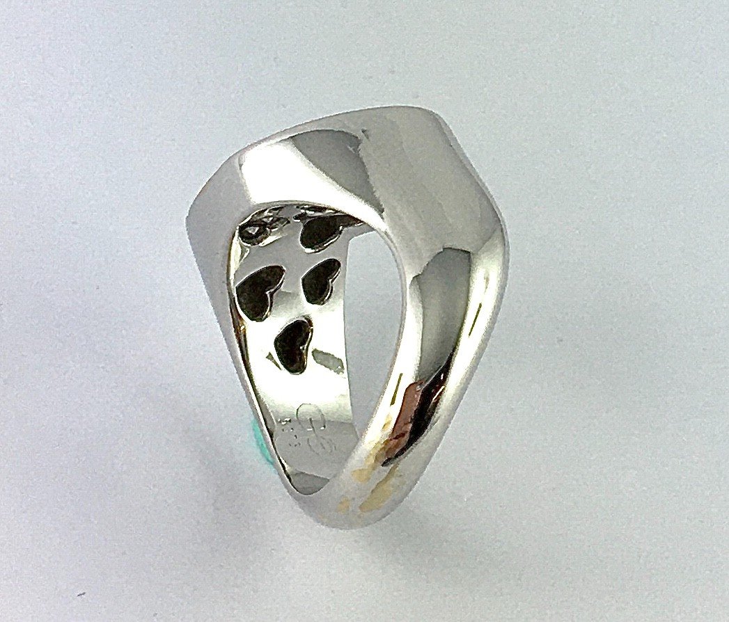 Heart Shaped Signet Ring Paved With Brilliant Cut Diamonds On White Gold-photo-4