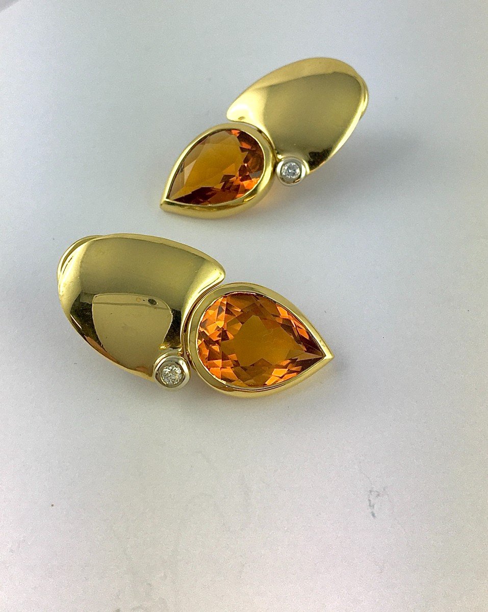 Manfredi Earrings Pendants Citrines Pear, Diamonds Yellow Gold Pierced Ear Clips-photo-1