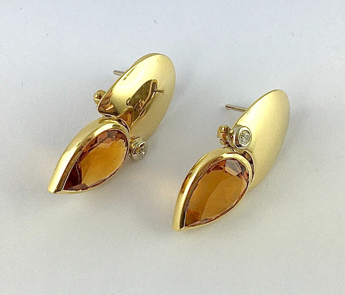 Manfredi Earrings Pendants Citrines Pear, Diamonds Yellow Gold Pierced Ear Clips-photo-2