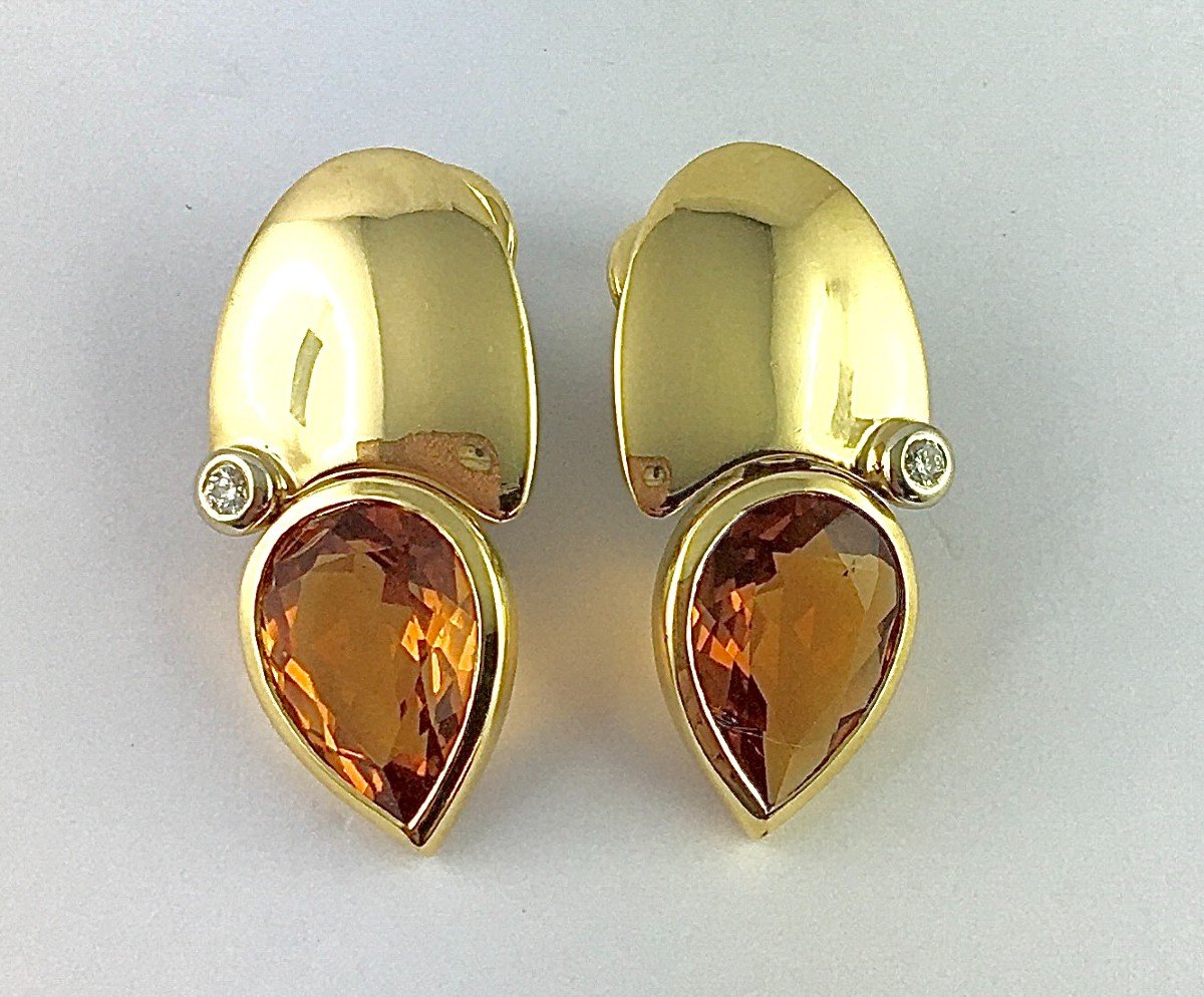 Manfredi Earrings Pendants Citrines Pear, Diamonds Yellow Gold Pierced Ear Clips-photo-4