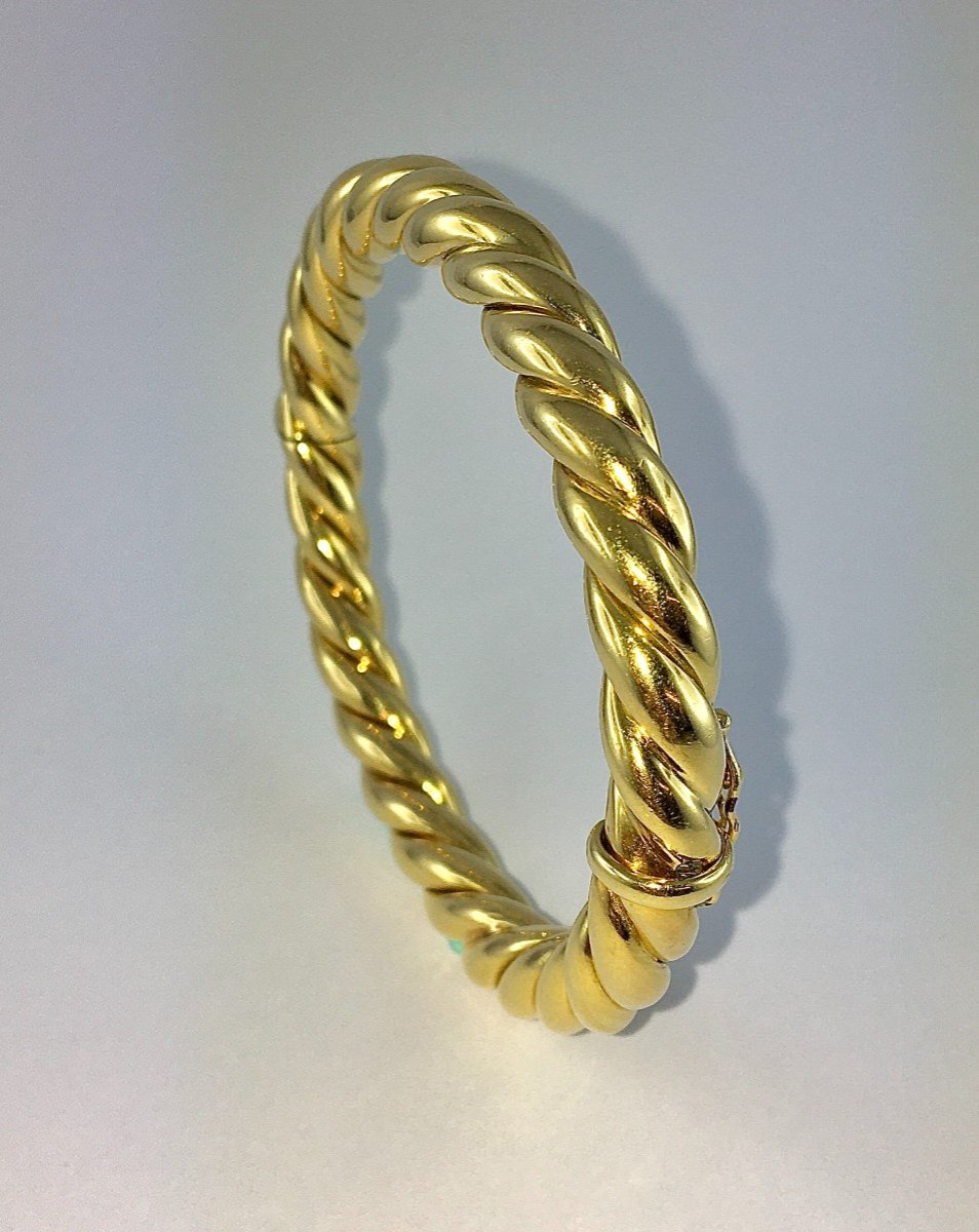 Yellow Gold Twisted Opening Bangle Bracelet-photo-2