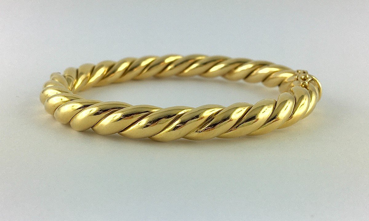 Yellow Gold Twisted Opening Bangle Bracelet-photo-3