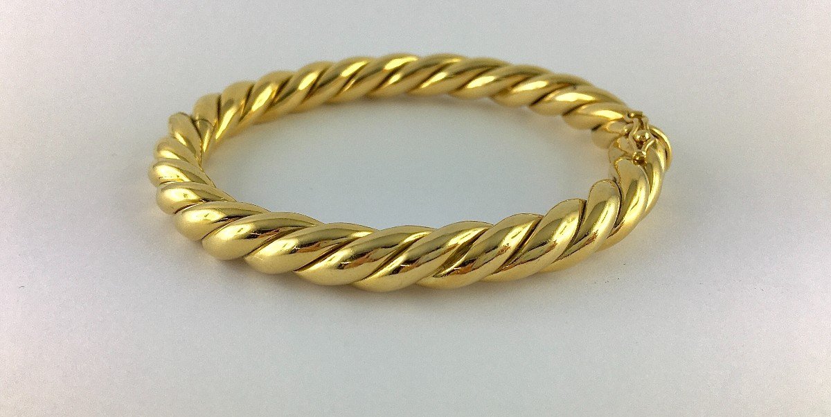 Yellow Gold Twisted Opening Bangle Bracelet-photo-1