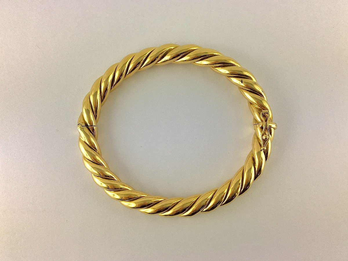 Yellow Gold Twisted Opening Bangle Bracelet-photo-2