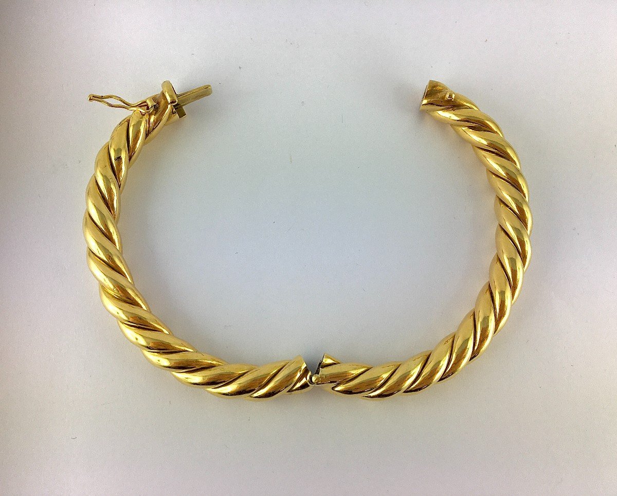 Yellow Gold Twisted Opening Bangle Bracelet-photo-3