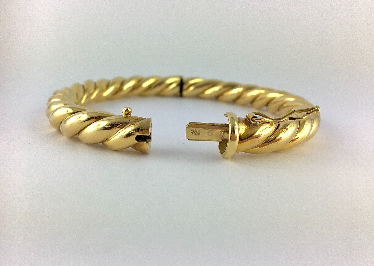 Yellow Gold Twisted Opening Bangle Bracelet-photo-4