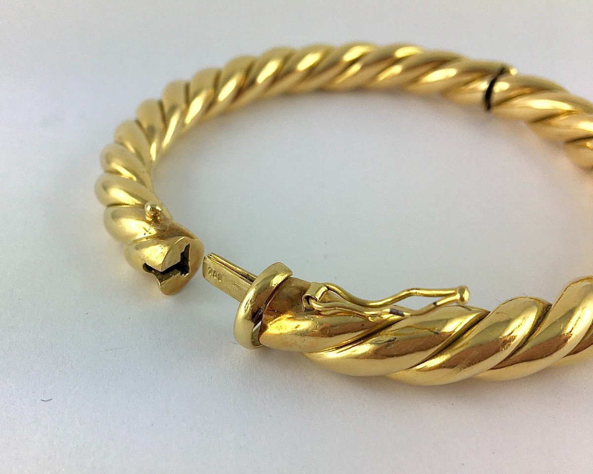 Yellow Gold Twisted Opening Bangle Bracelet-photo-5