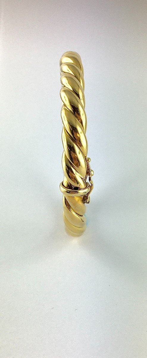 Yellow Gold Twisted Opening Bangle Bracelet-photo-6