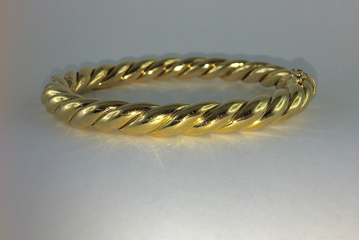 Yellow Gold Twisted Opening Bangle Bracelet-photo-7