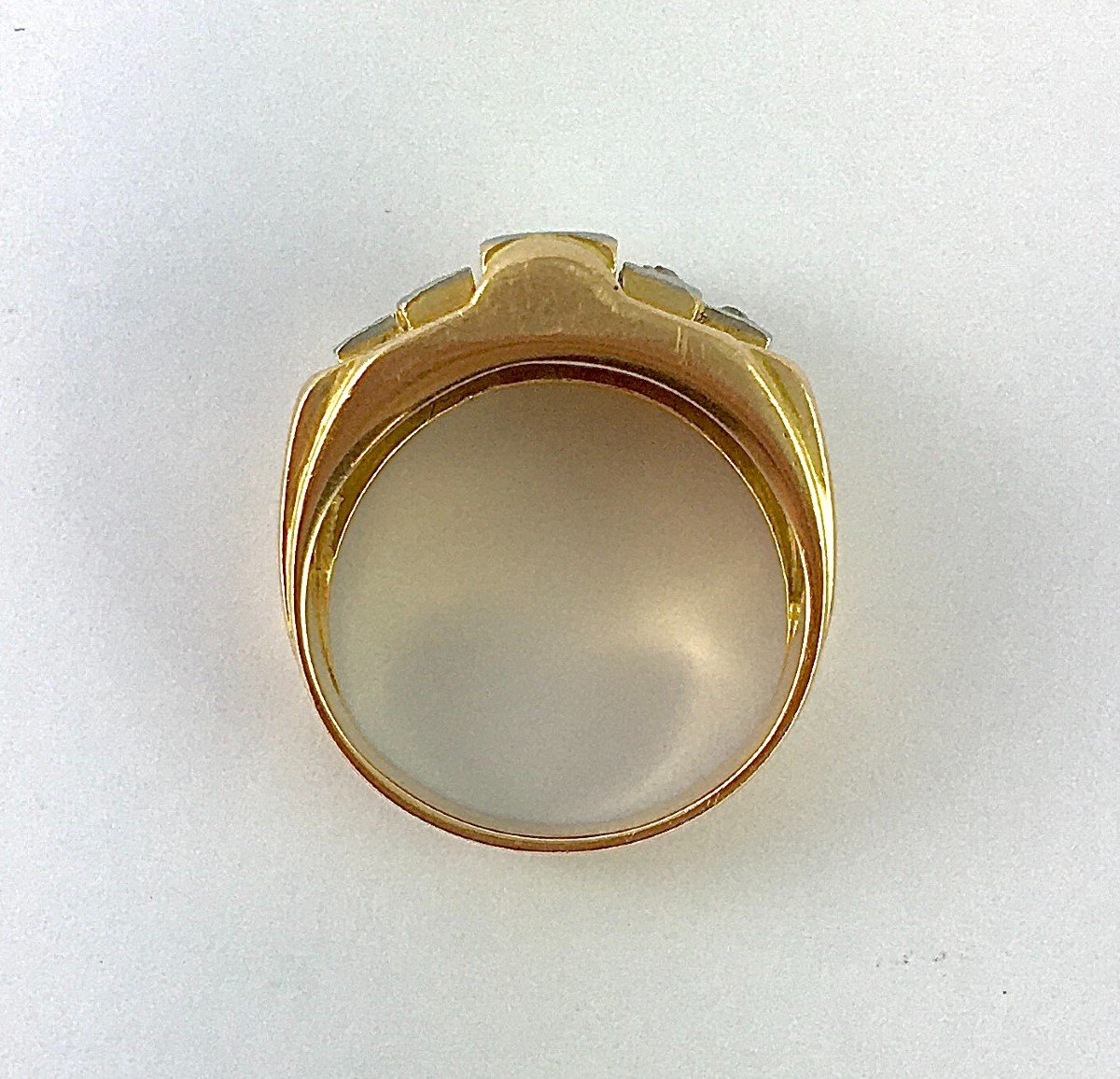 Art Deco Tank Signet Ring 40s Diamonds On Rose Gold And Platinum-photo-5