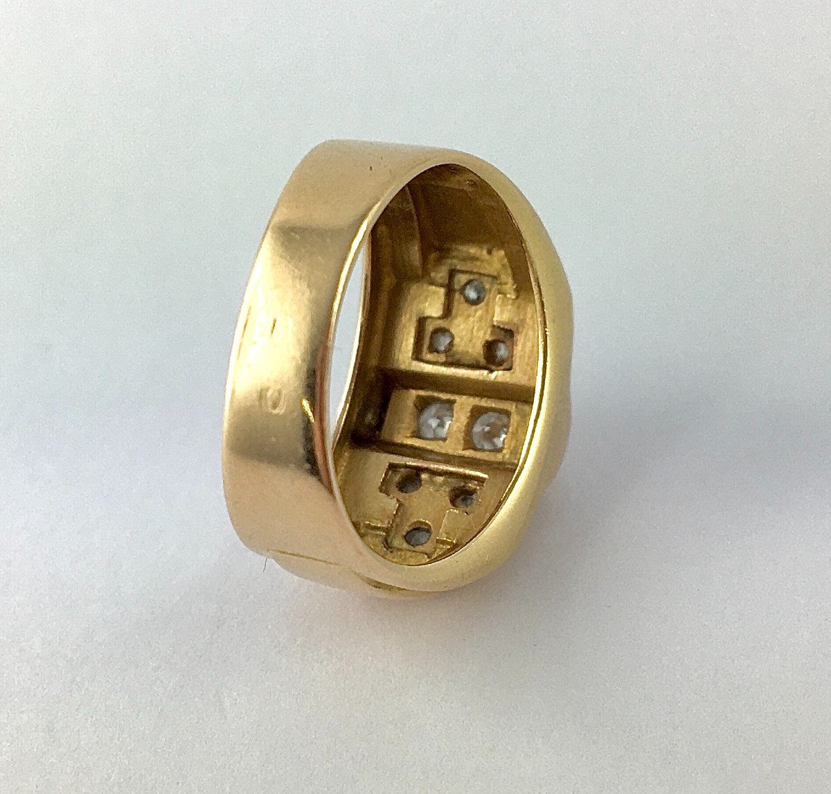 Art Deco Tank Signet Ring 40s Diamonds On Rose Gold And Platinum-photo-7