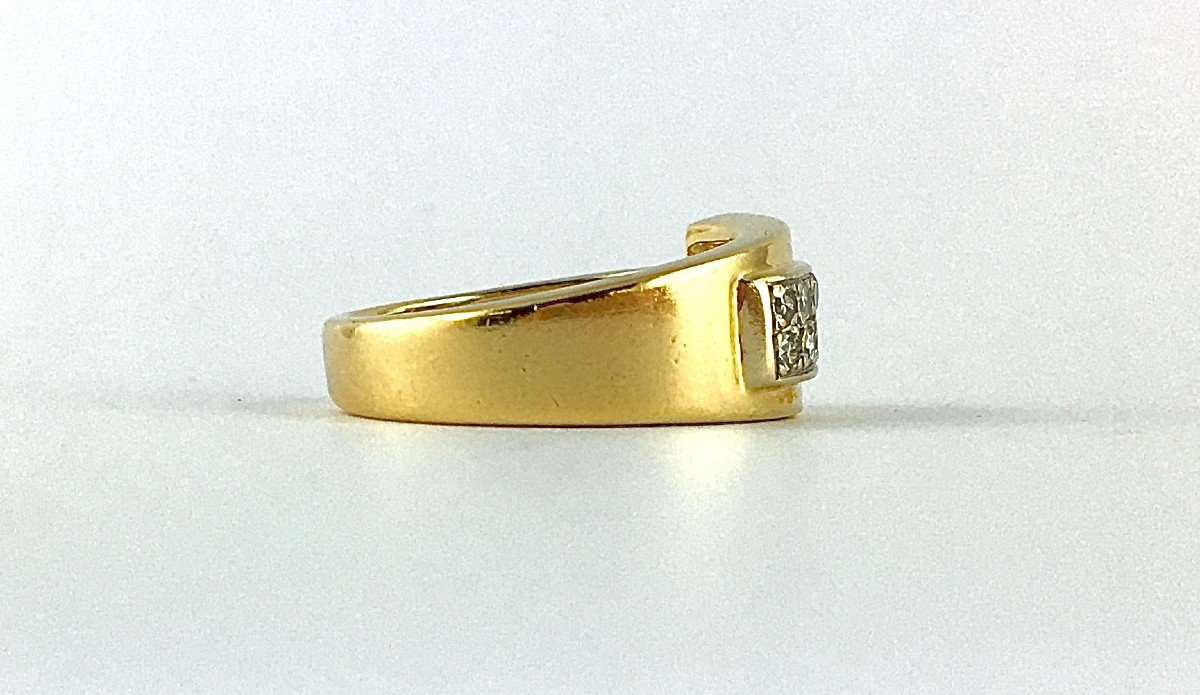 Asymmetrical Wave Ring Tank Type Old Cut Diamonds On Yellow And White Gold -photo-4