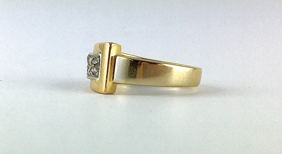 Asymmetrical Wave Ring Tank Type Old Cut Diamonds On Yellow And White Gold -photo-5