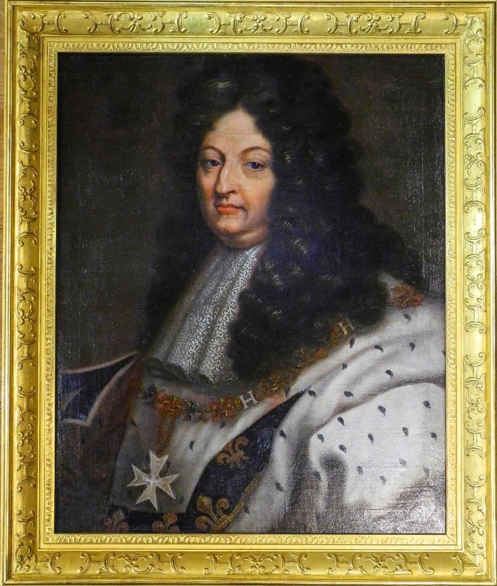 Portrait De Louis XIV Roi Soleil d'Après Hyacinthe Rigaud  Huile Toile début 19ème S  Encadré