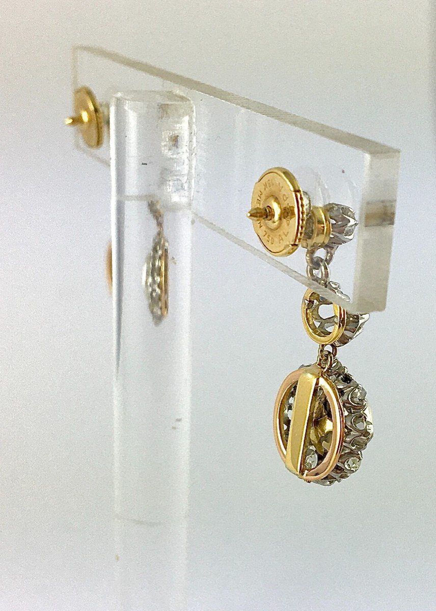 Boucles d'Oreilles Pendants  Belle Epoque Perle Fine Diamant Taille Ancienne Platine Or Jaune -photo-5