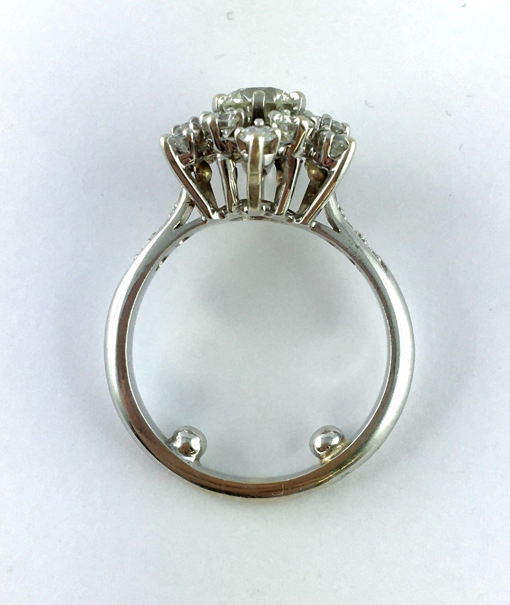 Marguerite Snowflake Ring Old Cut Diamond Surrounded By Brilliant Cut Diamonds On White Gold-photo-5