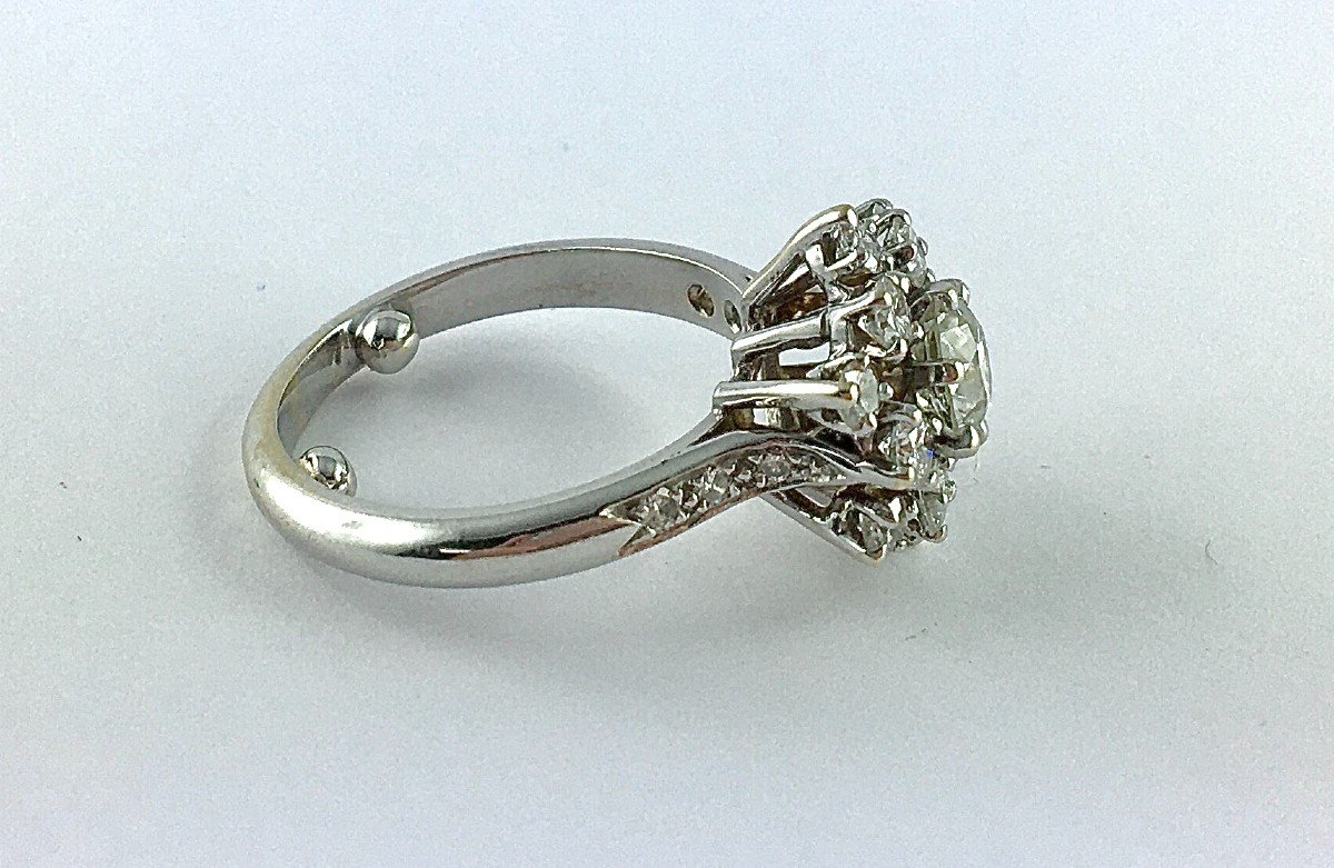 Marguerite Snowflake Ring Old Cut Diamond Surrounded By Brilliant Cut Diamonds On White Gold-photo-6