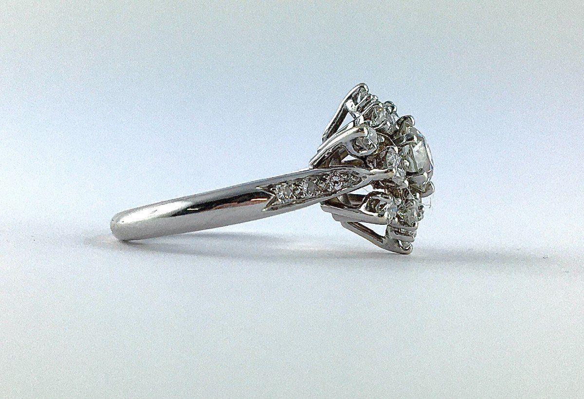 Marguerite Snowflake Ring Old Cut Diamond Surrounded By Brilliant Cut Diamonds On White Gold-photo-7