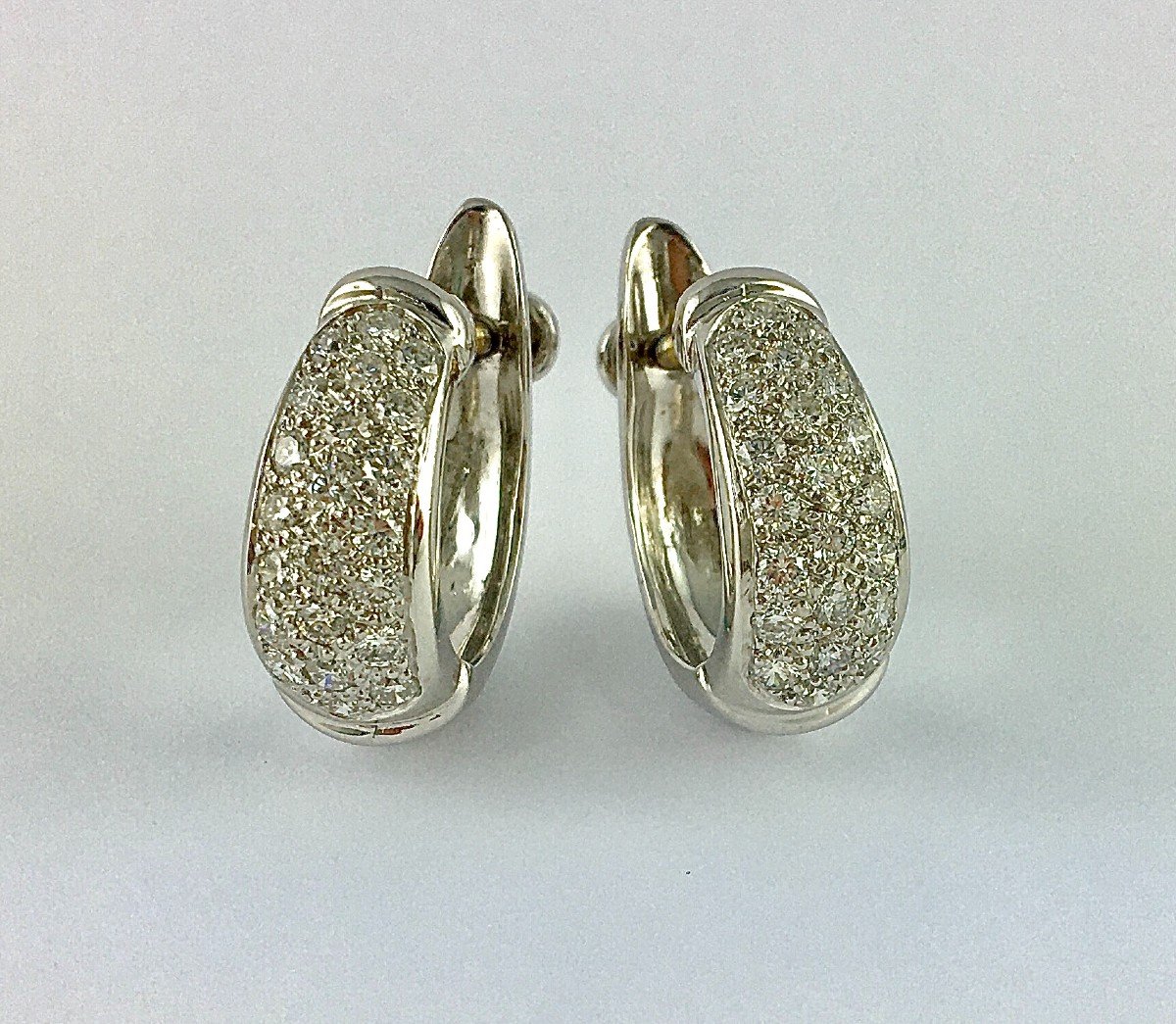 White Gold Diamond Pave Hoop Earrings For Non-pierced Ears-photo-2