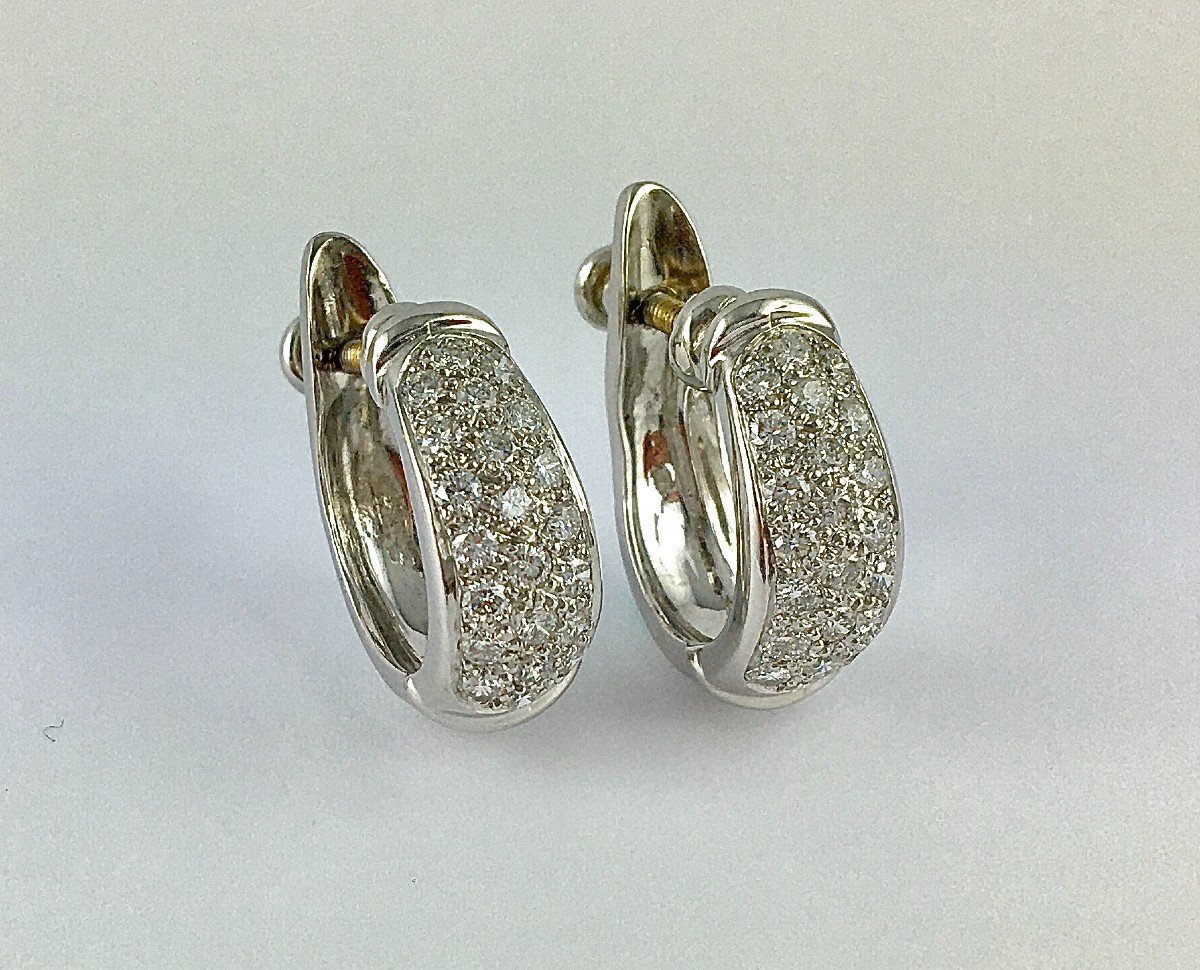 White Gold Diamond Pave Hoop Earrings For Non-pierced Ears-photo-3