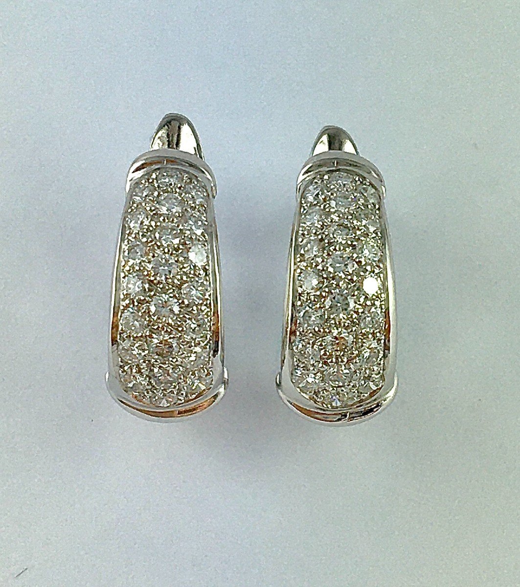 White Gold Diamond Pave Hoop Earrings For Non-pierced Ears-photo-4