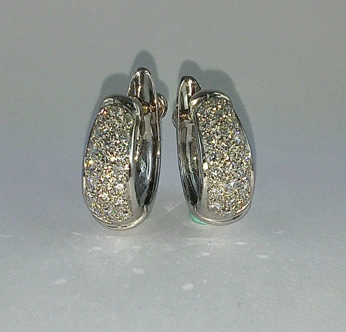 White Gold Diamond Pave Hoop Earrings For Non-pierced Ears-photo-2