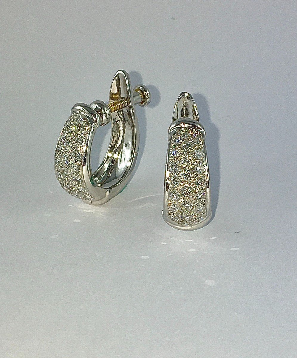 White Gold Diamond Pave Hoop Earrings For Non-pierced Ears-photo-3