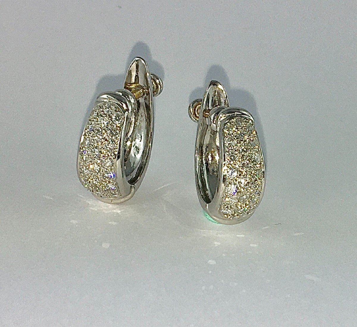 White Gold Diamond Pave Hoop Earrings For Non-pierced Ears-photo-4