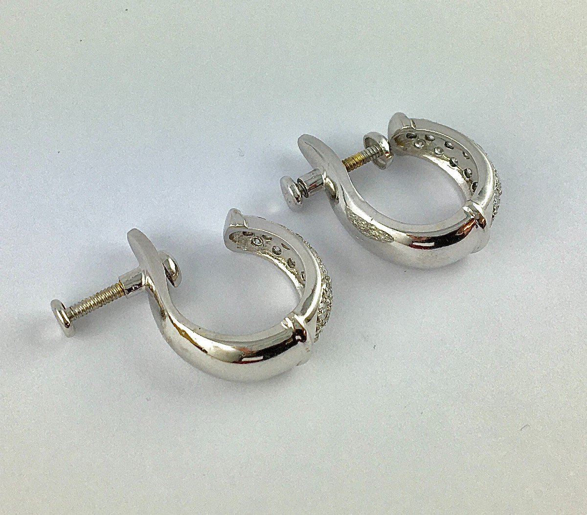 White Gold Diamond Pave Hoop Earrings For Non-pierced Ears-photo-6