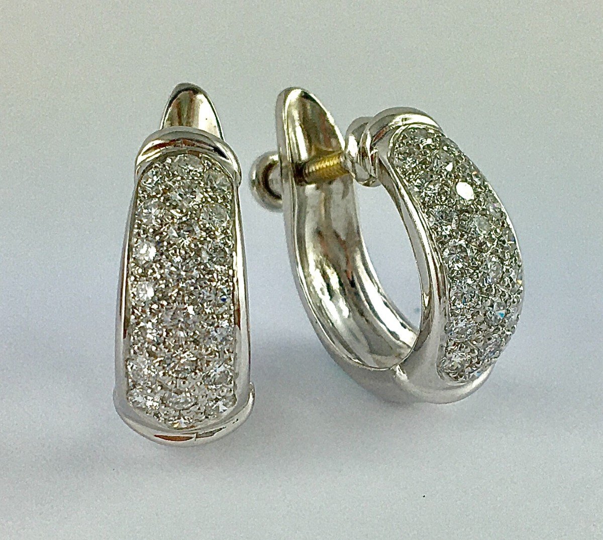 White Gold Diamond Pave Hoop Earrings For Non-pierced Ears