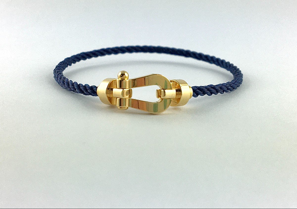 Bracelet Fred Force 10  Manille En Or Jaune Et Corderie Bleu Marine  Avec Ecrin et Surboîte-photo-2