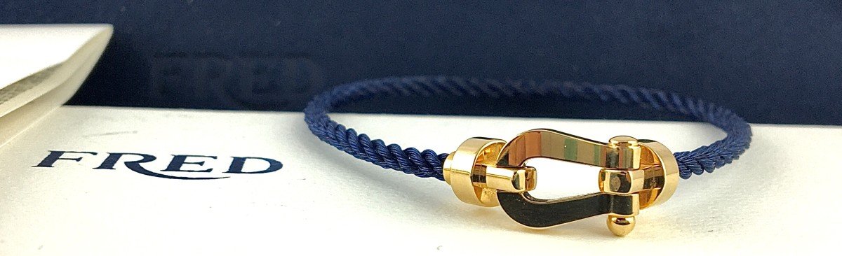 Bracelet Fred Force 10  Manille En Or Jaune Et Corderie Bleu Marine  Avec Ecrin et Surboîte