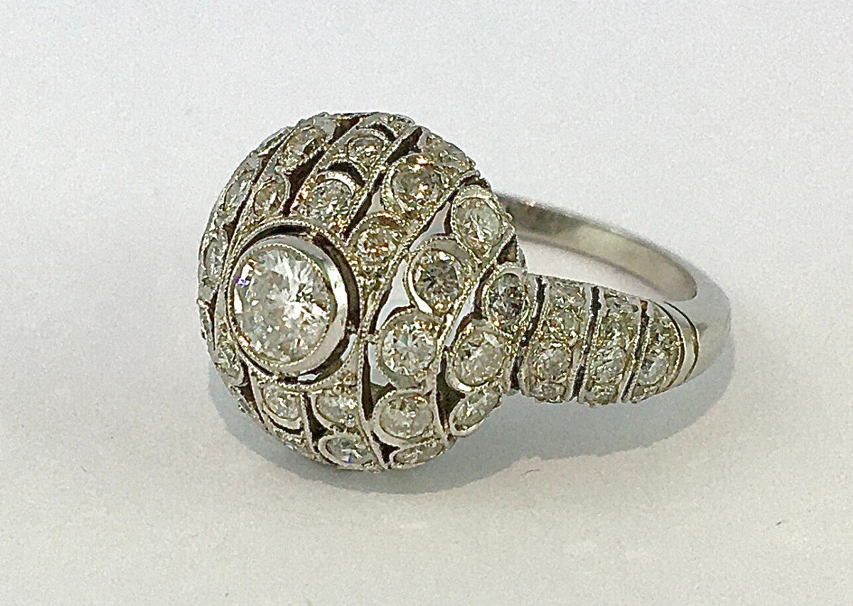 Bague Boule Style Art Déco Platine Et Diamants Taille Brillant-photo-3