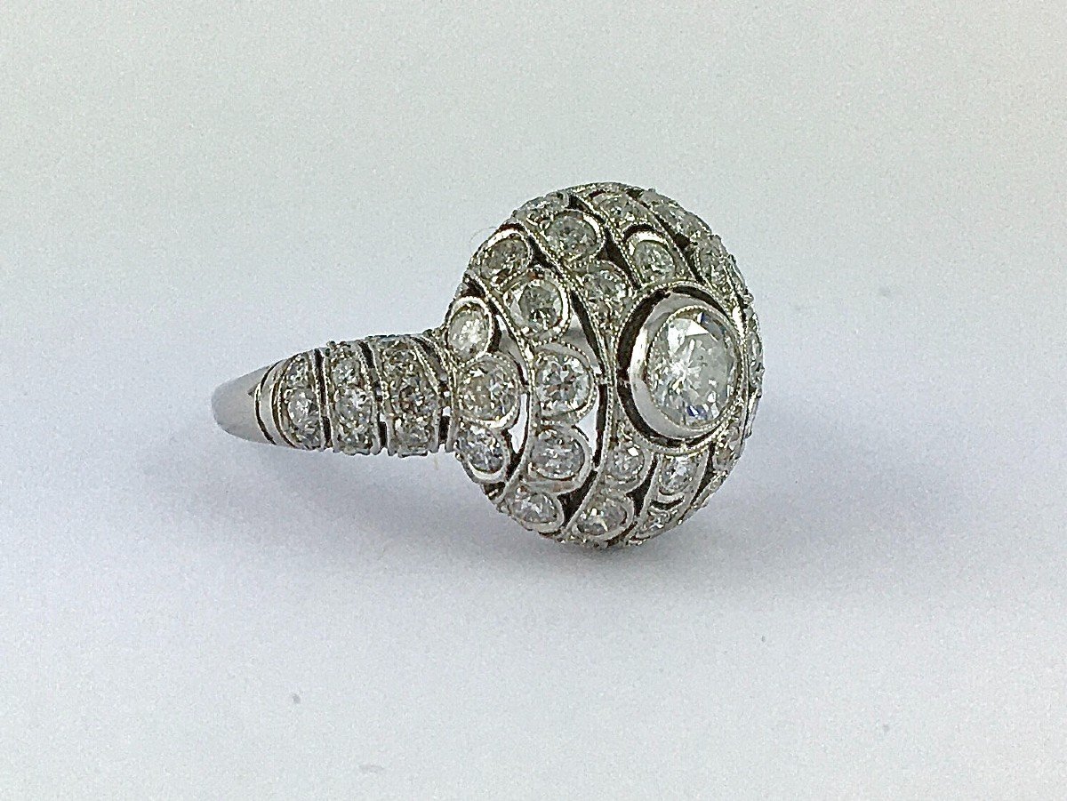 Bague Boule Style Art Déco Platine Et Diamants Taille Brillant-photo-4