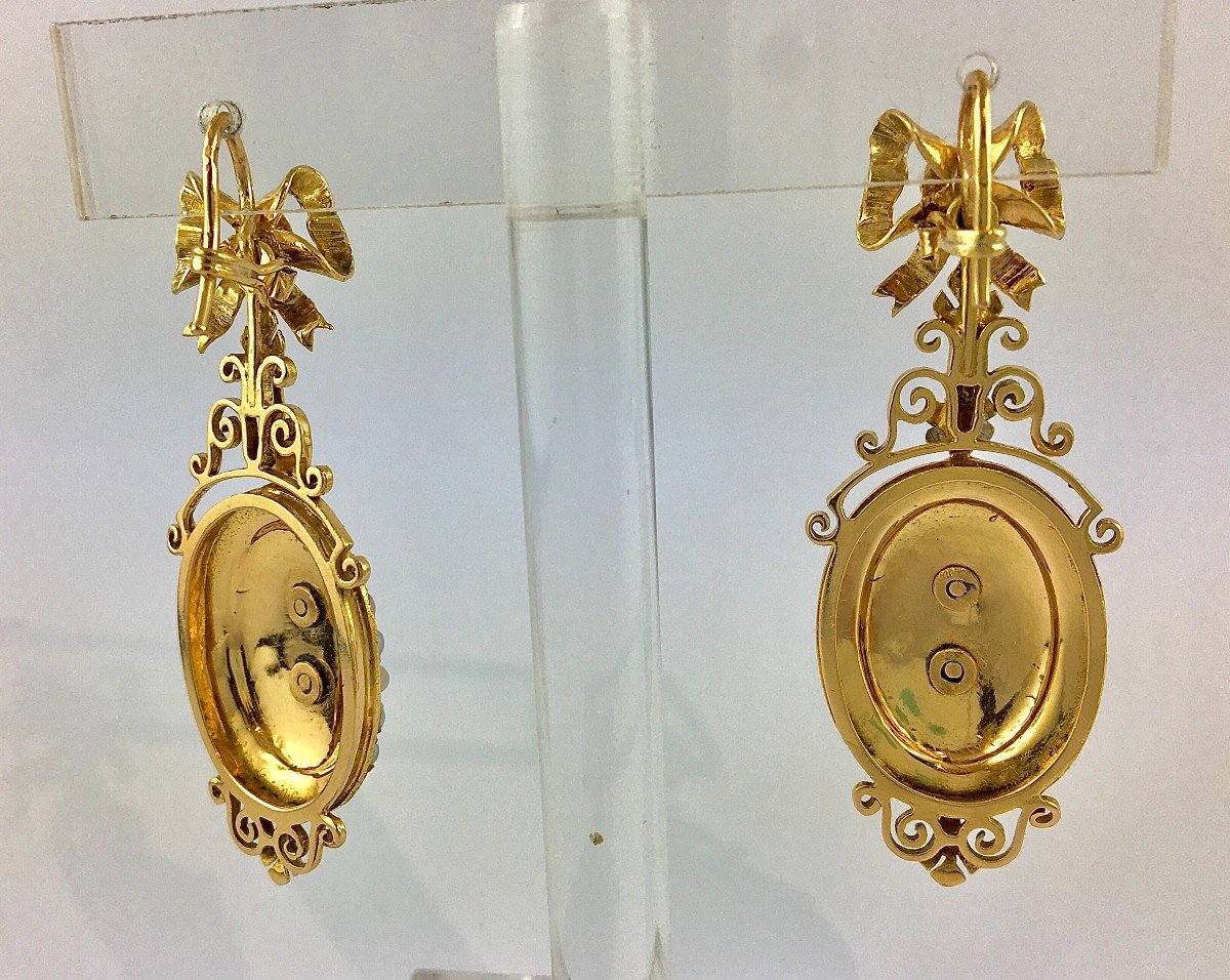 Boucles d'Oreilles Pendants Napoléon III Ors Rose, Jaune, Argent Et Perles Fines (Napoléon 3)-photo-5