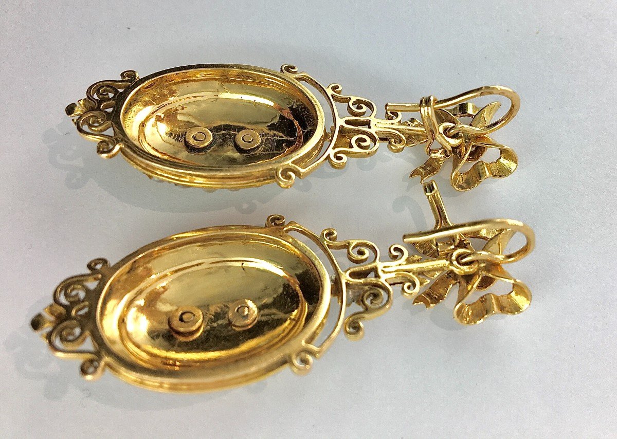 Boucles d'Oreilles Pendants Napoléon III Ors Rose, Jaune, Argent Et Perles Fines (Napoléon 3)-photo-6