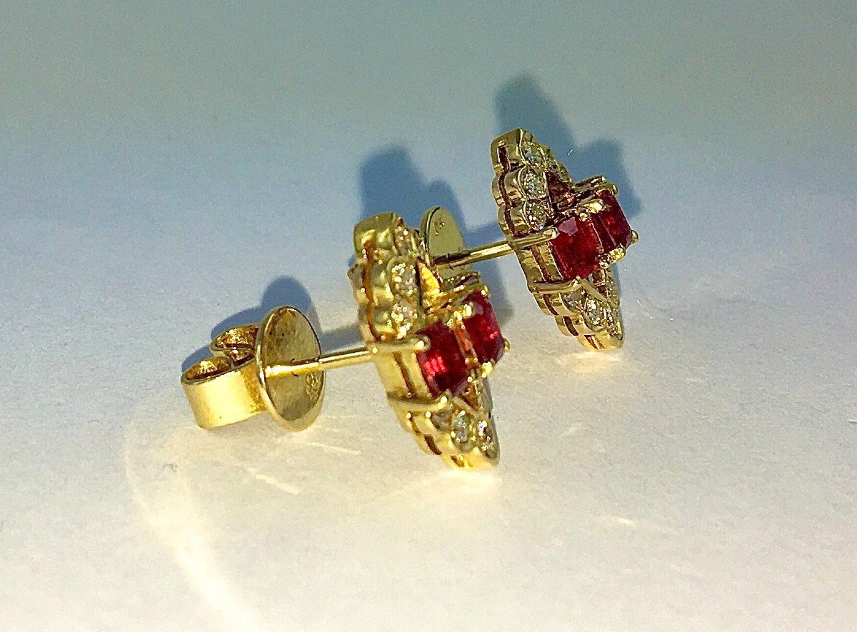 Boucles d'Oreilles En Losanges Rubis Fins  Et Diamants Sur Or Jaune-photo-2