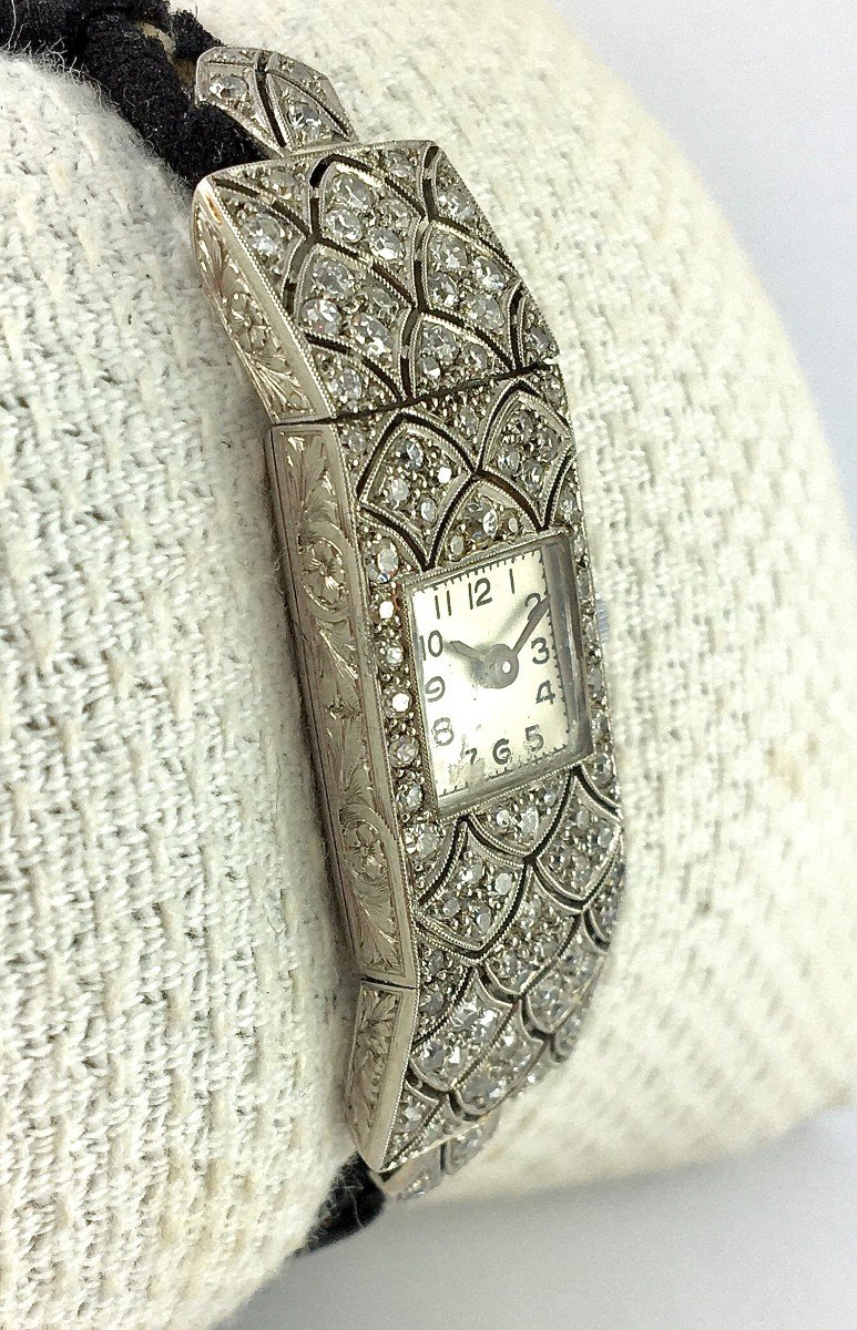 Montre Bijou Art Déco 1925 Diamants Sur Platine Quartz-photo-1