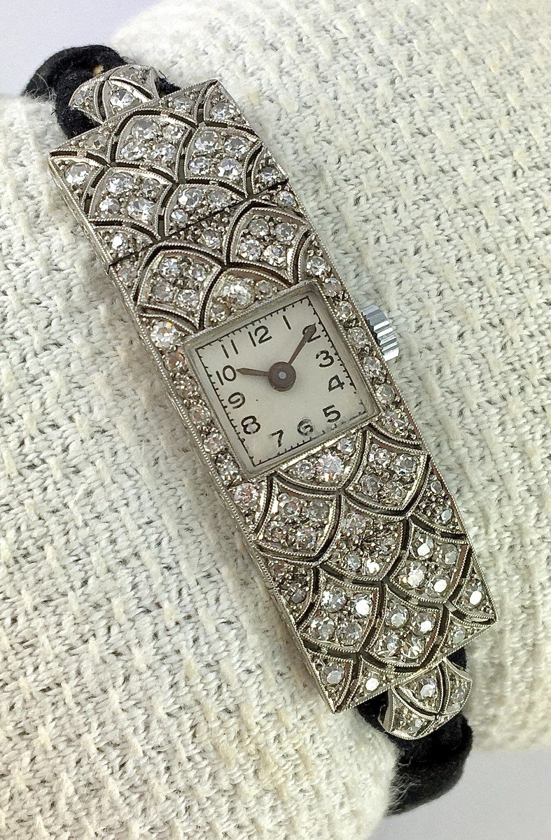 Montre Bijou Art Déco 1925 Diamants Sur Platine Quartz